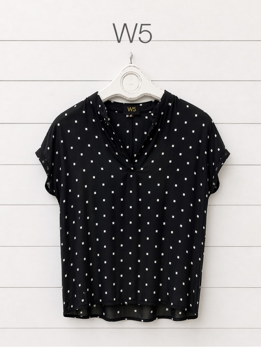 W5 Blouse – Size M – Black with Mini White Square Print
